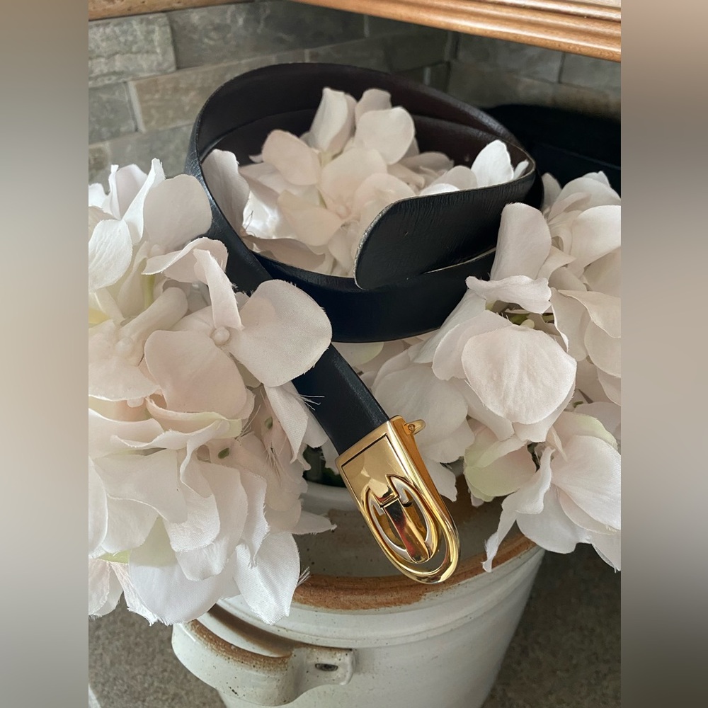 Vintage Christian Dior Black Leather Belt with Gold Buckle